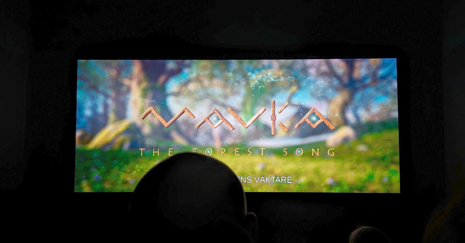 мультфильм на экране в кинозале, буквы «MAVKA»